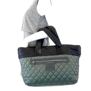 CHANEL Coco Cocoon TwoTone Black Gray Nylon Tote Bag Weekender Tote Shoulder Bag